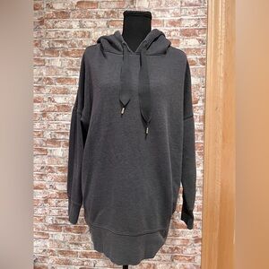 Aerie Cozy Oversized Dark Grey Sweatshirt Hoodie w/Side Zipper Detail Size Large